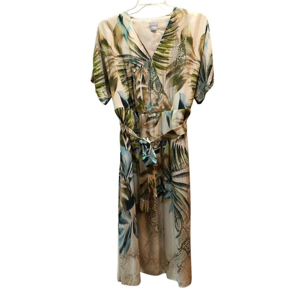 Chicos Womens Size 18 Tropical Snakeskin Short Sleeve Faux Wrap Midi Dress